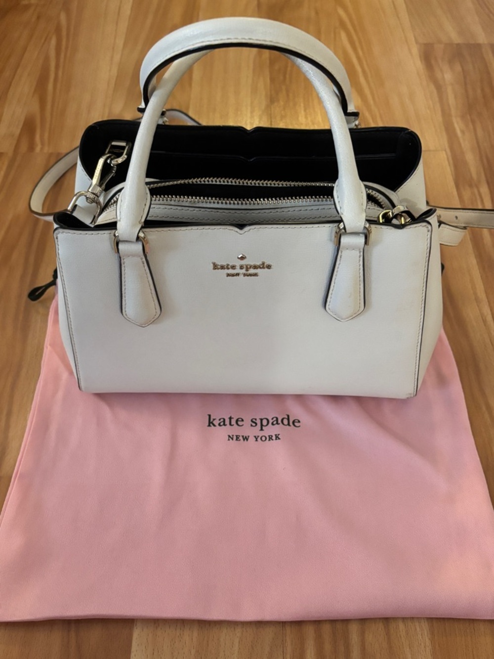 Kate Spade Tippy Triple Cream Leather Top-Handle Satchel with Shoulder Strap
